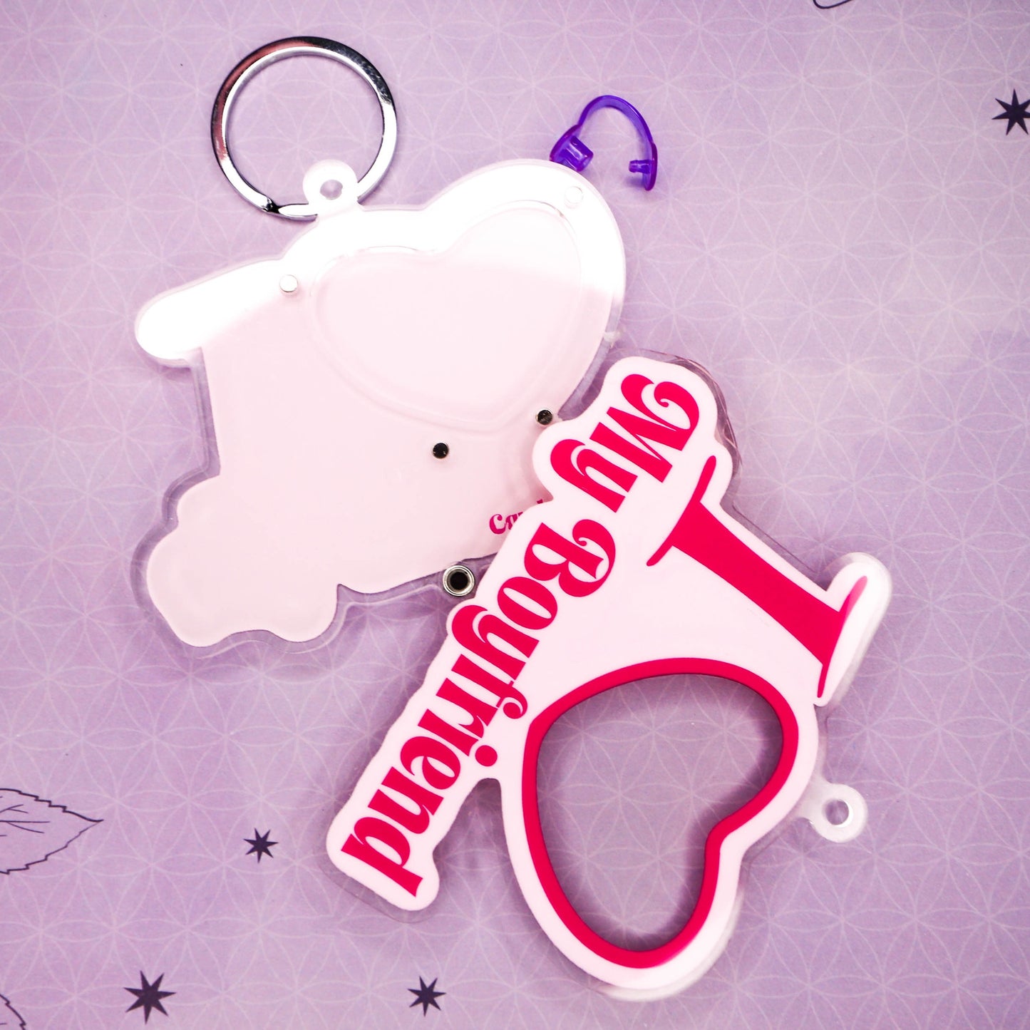 I ❤️ My Boyfriend Pink Photo Shaker Keychain