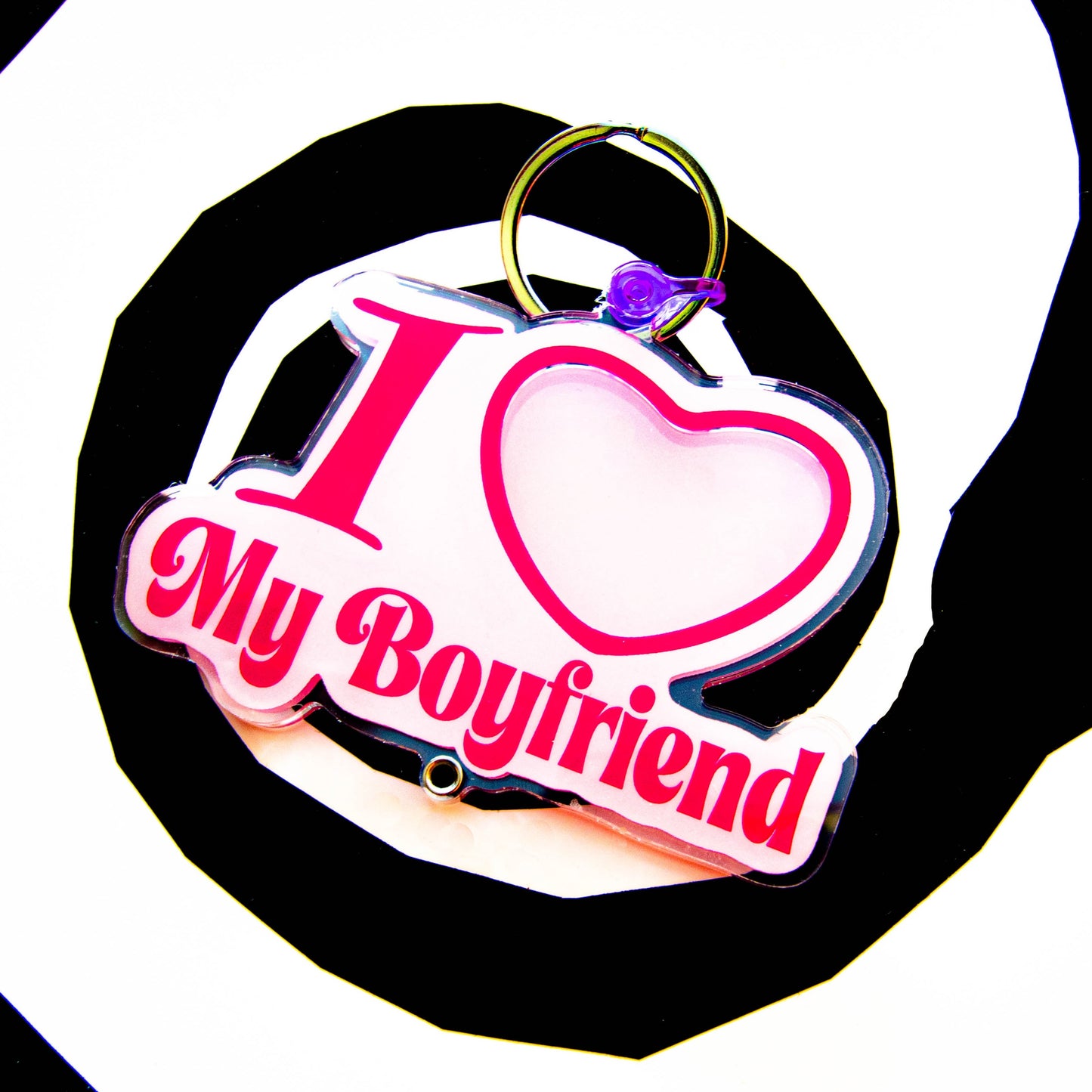 I ❤️ My Boyfriend Pink Photo Shaker Keychain