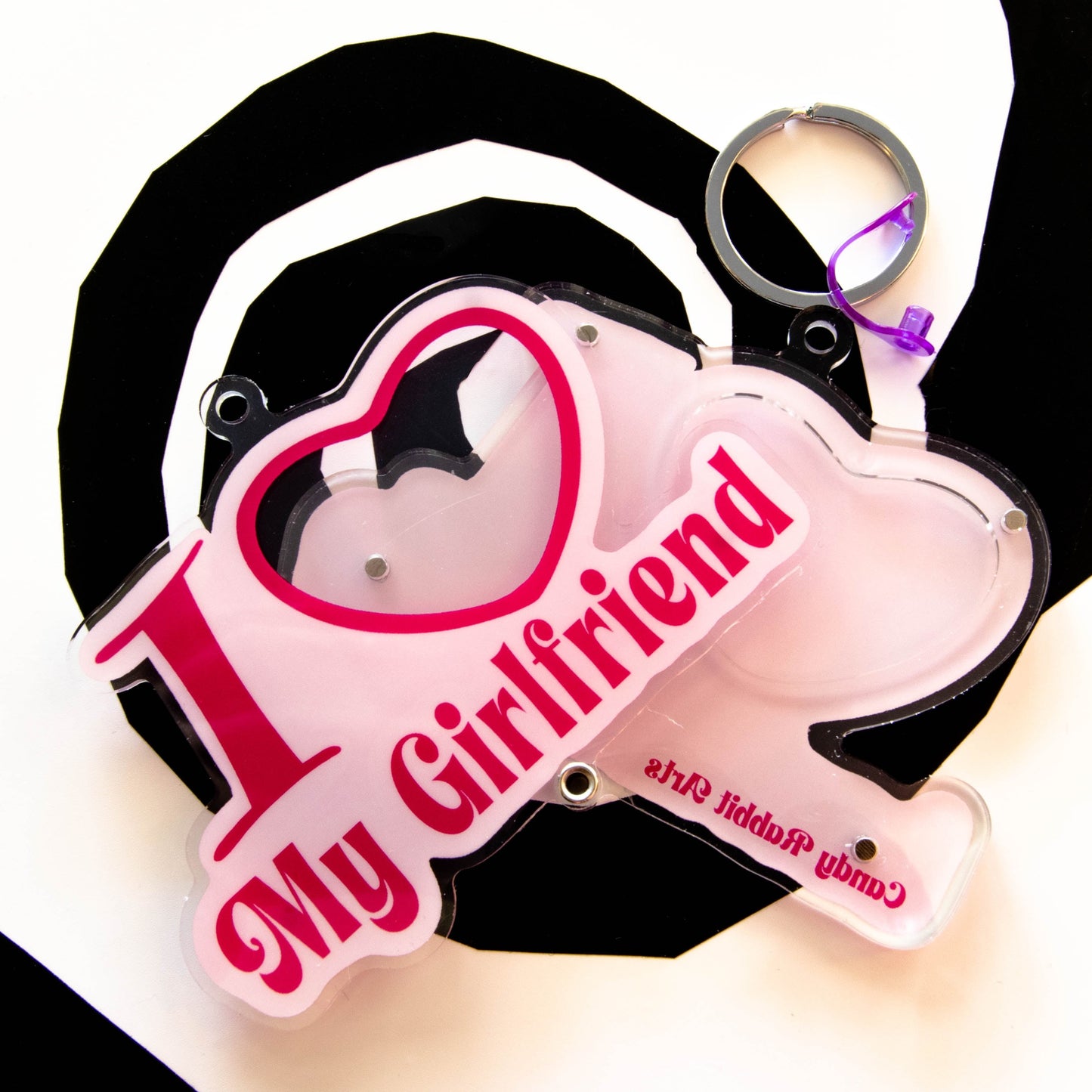 I ❤️ My Girlfriend Pink Photo Shaker Keychain