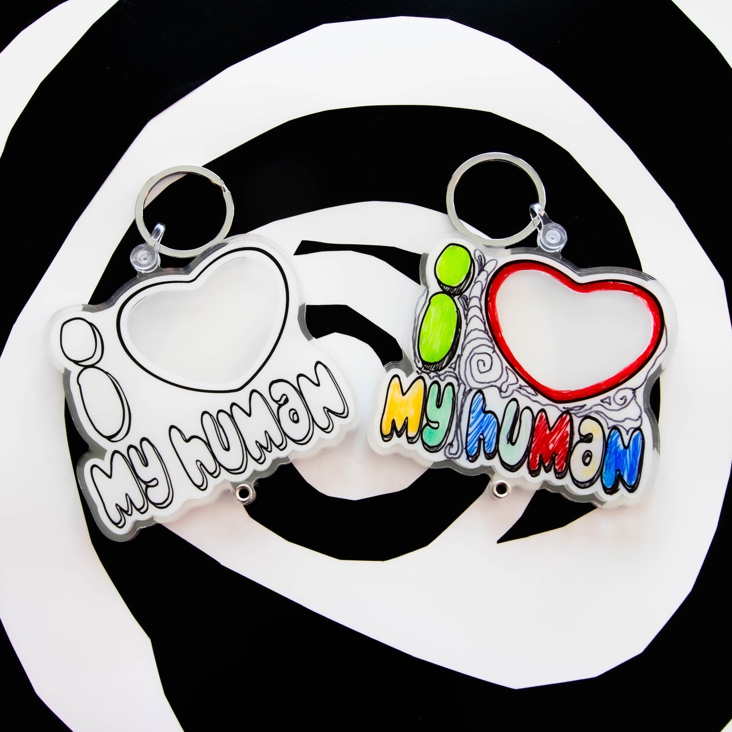 I ❤️ My Human Doodle Photo Shaker Keychain