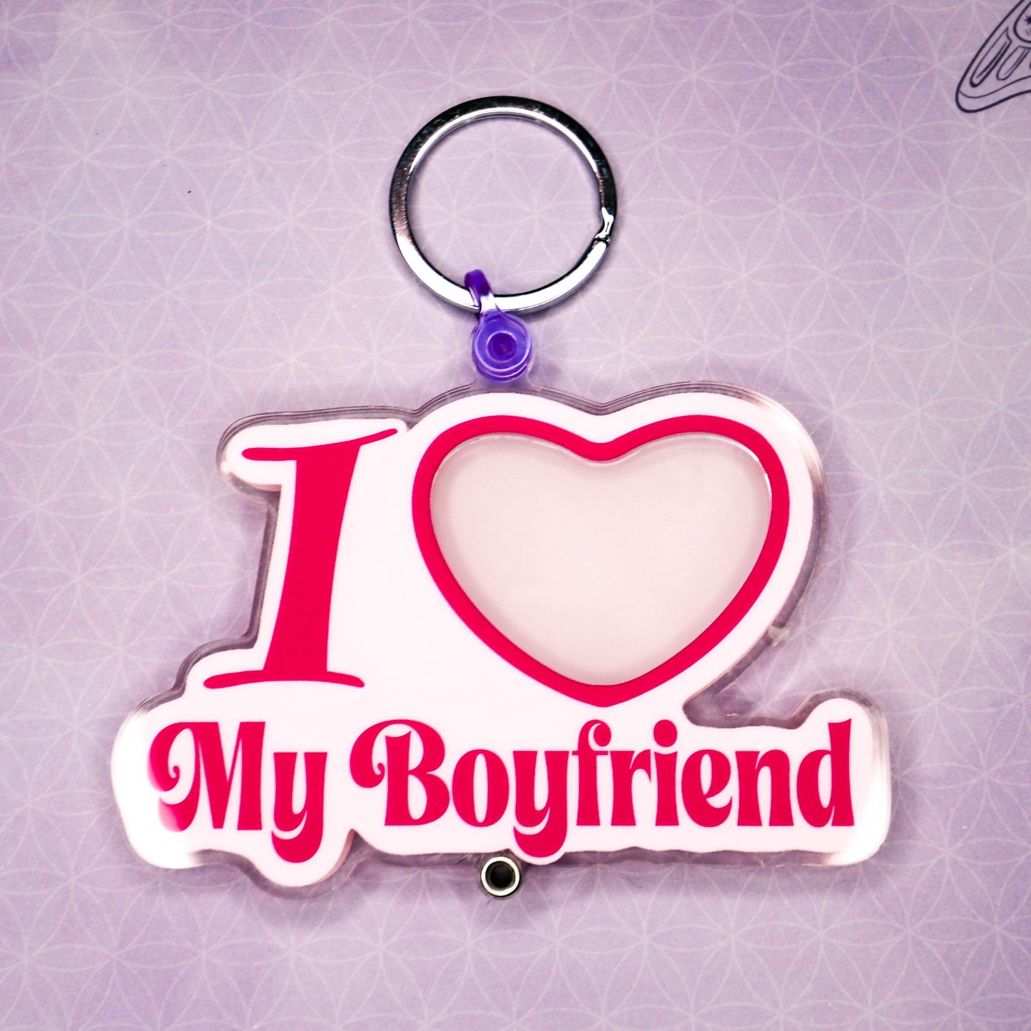I ❤️ My Boyfriend Pink Photo Shaker Keychain
