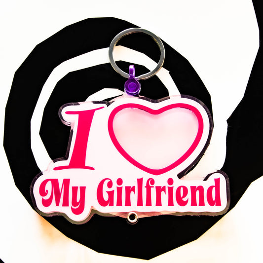 I ❤️ My Girlfriend Pink Photo Shaker Keychain
